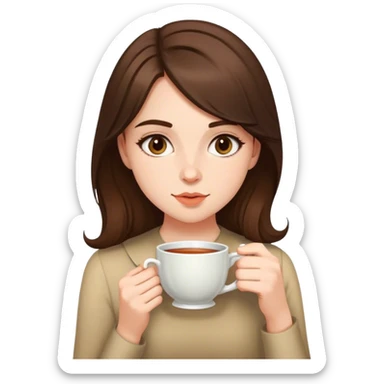 British girl with brunette hair drinking tea sticker