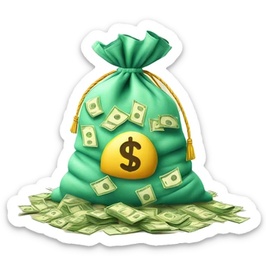 overflowing money bag with money overflowing sticker