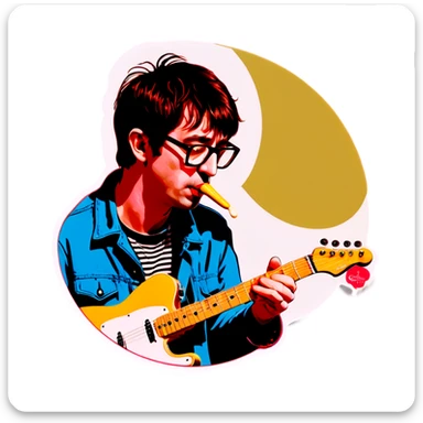Blur guitarist Graham Coxon is playing the butterscotch telecaster and drinking korean soju. sticker