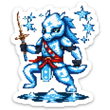 Water horse ninja with shuriken stars and water powers sticker