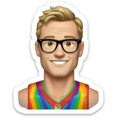 Jonathan Toews wearing glasses and rainbow clothes sticker
