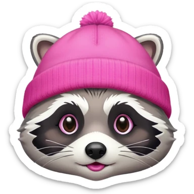 racoon with pink and white beanie sticker