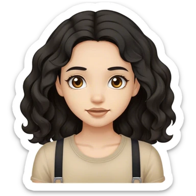 a light skinned wavy black hair with brace girl wearing a beige top  sticker