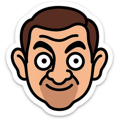 simplified cartoonish icon of Mr. Bean's face with color outline sticker