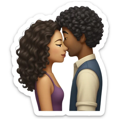 Mixed girl with middle curly hair kissing an Asian man  sticker