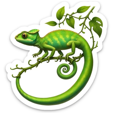 cinematic-chameleon-realistic-full-body-climbing-emoji,-slender-body-gripping-a-twisting-vine-with-prehensile-feet,-scaly-green-skin-shifting-shades-with-its-environment,-large-bulging-eyes-rotating-independently,-delicate-coiled-tail-curling-behind,-long-tongue-slightly-protruding-as-if-ready-to-strike,-simplified-yet-realistic-focused-features,-highly-detailed,-glowing-with-an-ethereal-forest-light sticker