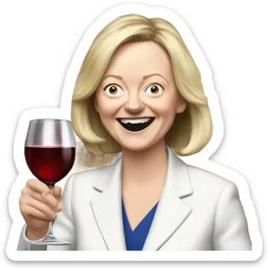 Liz Truss looking overly excited drinking wine sticker