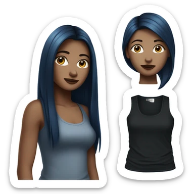 white girl with long straight dark blue hair wearing black tank top sticker