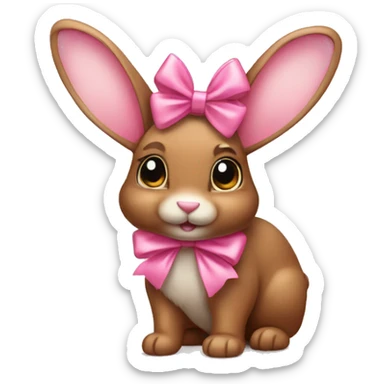 Cute brown bunny with pink bow on head sticker