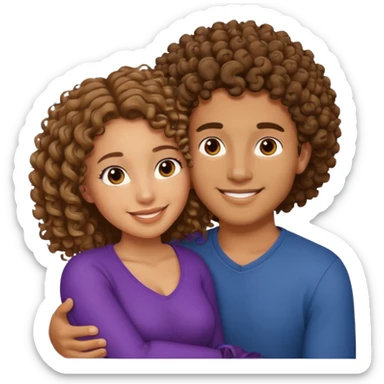 cuddling couple lightskinned male, brownskin girl with curly hair sticker