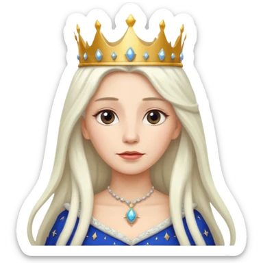 White Long Haired Women, Queen with crown — soft expression, moonlight tone sticker