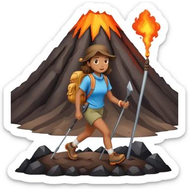 Girl hiking volcano sticker