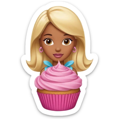 Brown skin blonde hair barbie cupcake  sticker