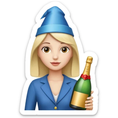 girl holding only Champagne bottle with party cap. sticker