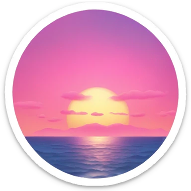 pink sunset in the sky overlooking the beach sticker