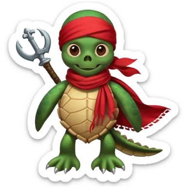 sea turtle wearing a red pirate skull scarf sticker