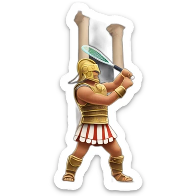 Roman gladiator with one tennis racket on right hand inside colosseum sticker