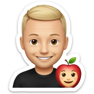 Paul Landers, apple style emoji, cheerful vibe, short hair, black shirt sticker