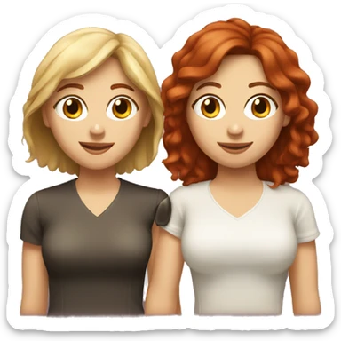 Brunette and redhead lesbian couple sticker