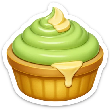 Erstelle eine Birne mit einem Stück geschmolzener Butter  sticker