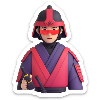 male futuristic tech samurai with digital visor and high-tech weapons sticker