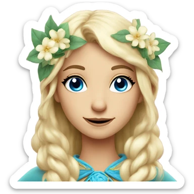 Gorgeous blond elf with blue eyes and flowers sticker