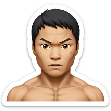 ​Cinematic Realistic Portrait of Tony Jaa, a close-up depiction capturing his intense, determined expression and finely detailed features, rendered with dramatic natural lighting that emphasizes his rugged athleticism and unmistakable martial arts presence, sticker