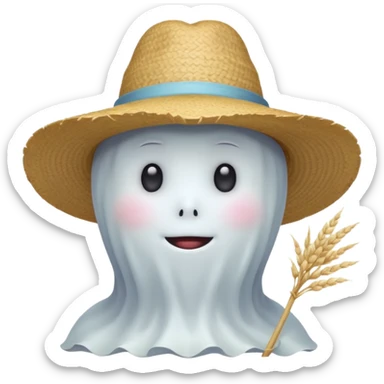 cute ghost farmer portrait, head and shoulders only, straw hat, round friendly face, soft pastel glow, harmless spirit vibe, 3D cartoon, mobile game icon style, clean background, no text, no watermark
 
 sticker