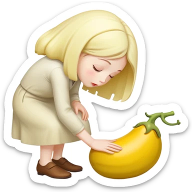 yellow eggplant connected to pregnant person, bowing person facing sideways sticker