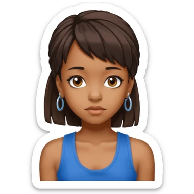 Lisa Left Eye Lopes brown eyes dark brown hair, blue tank top sticker