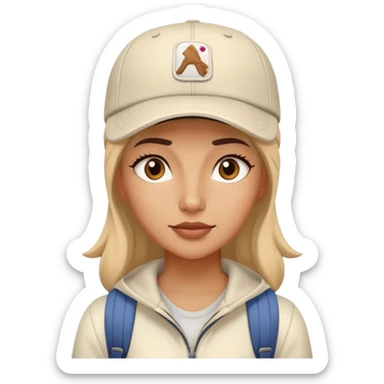 hiking woman cream clothes baseball cap sticker