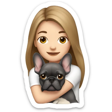 light brown hair woman hugging a dark gray french bulldog sticker