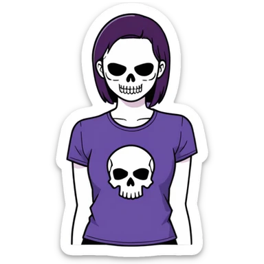 Women's Dark purple t-shirt with black skull  sticker