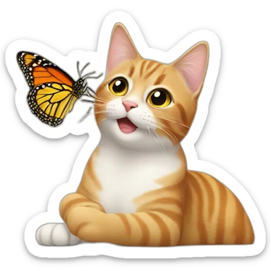 Cat catches a butterfly sticker