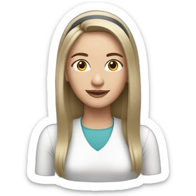 white middle length straight hair brunette woman with headband at a computer sticker