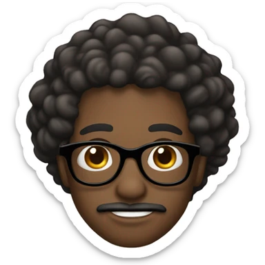 Black man, with waves, brown eyes, moustache, goatee, clear glasses,  sticker