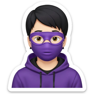 white man with black hair and black hoodie violett face mask thats covering the eyes sticker