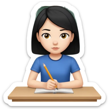 girl with black hair in short sleeves focusing in class sticker