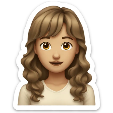 light tan girl with long brown hair and wispy bangs sticker