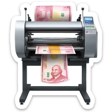 Money printing machine with limbs and head sticker