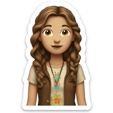 Hippie girl brown hair  sticker