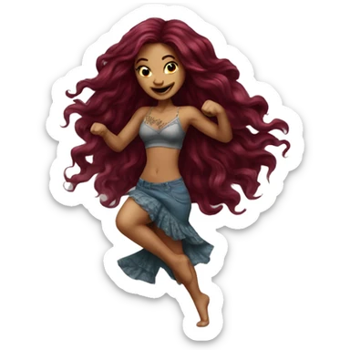Beautiful tattooed burgundy long haired woman dancing sticker