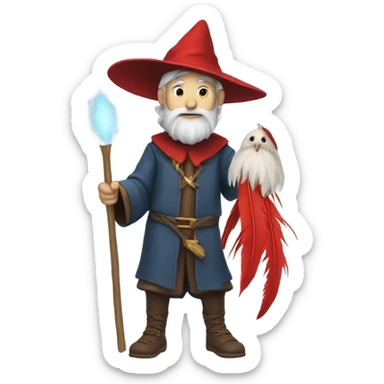 wizard holding a red feather sticker