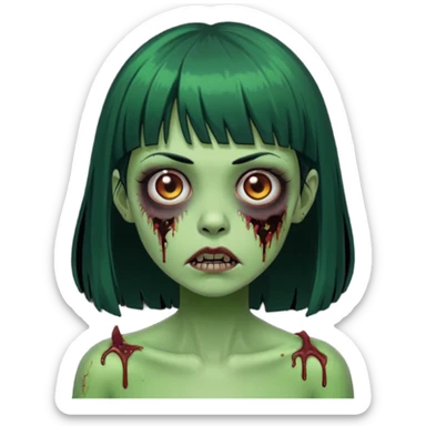 garota zumbi verde com os cabelos pretos longos e com franja curta sticker