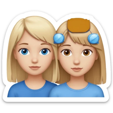 2 girls best friends one looks like barbie merliah summers with blonde hair and blue eyes and the other is a girl with brown hair and brown fringe and light brown eyes  sticker