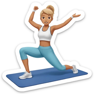 Happy person on exercise mat doing workout moves sticker