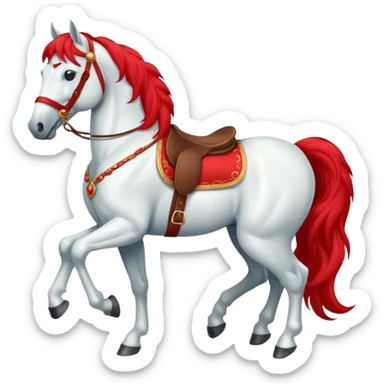 christmas white horse with a red saddle sticker