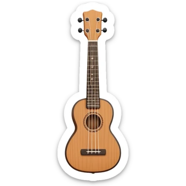 Minimalistic flat vector icon, iOS style, thin black contour on white background. Small ukulele guitar with four strings. Clean, no text, no shadows sticker