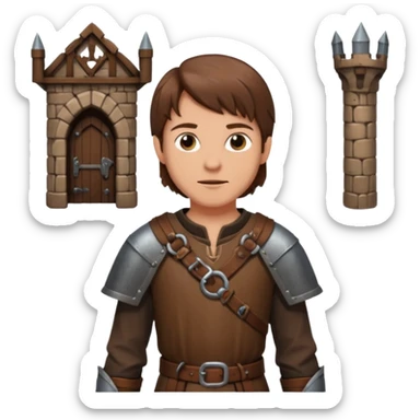a medieval adventurer with a dungeons behind it sticker