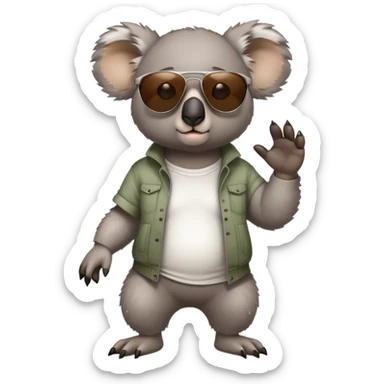 anthropomorphised koala in casual clothing, wearing dark sunglasses, fierce pose different stance sticker